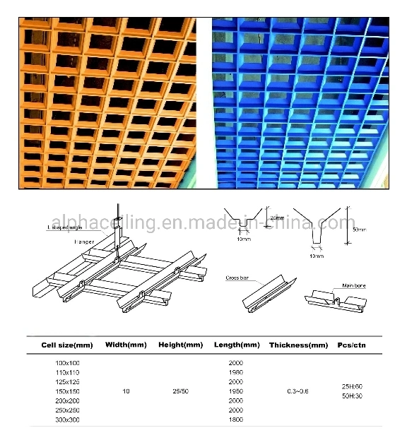 Aluminum Indoor Decorative Suspended T Grid Strip Panel Metal False Cell Ceiling