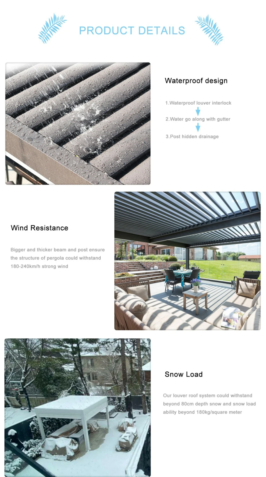 Luxury Rainproof Patio Roof Outdoor Garden Furniture Aluminum Gazebo Motorized SPA Pergola Sun Shade Roof Louver with Side Screen
